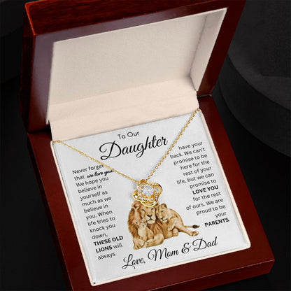 To Our Daughter These Old Lions From Mom & Dad Love Knot Necklace