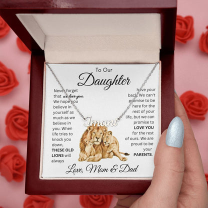 To Our Daughter These Old Lions From Mom & Dad Name Necklace